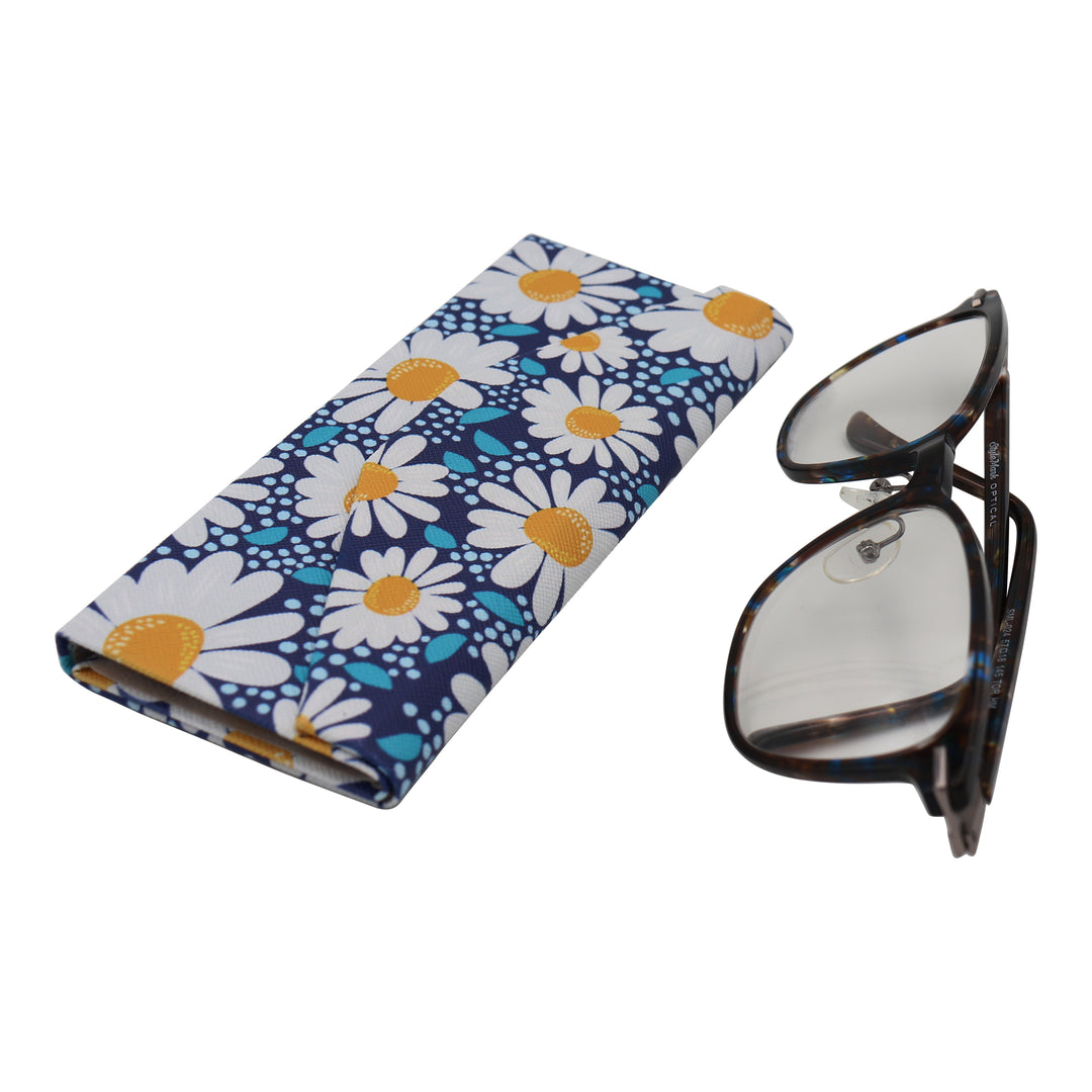 Daisy Glasses Case - Vegan Leather Flower Eyewear Folding Hard Shell Case