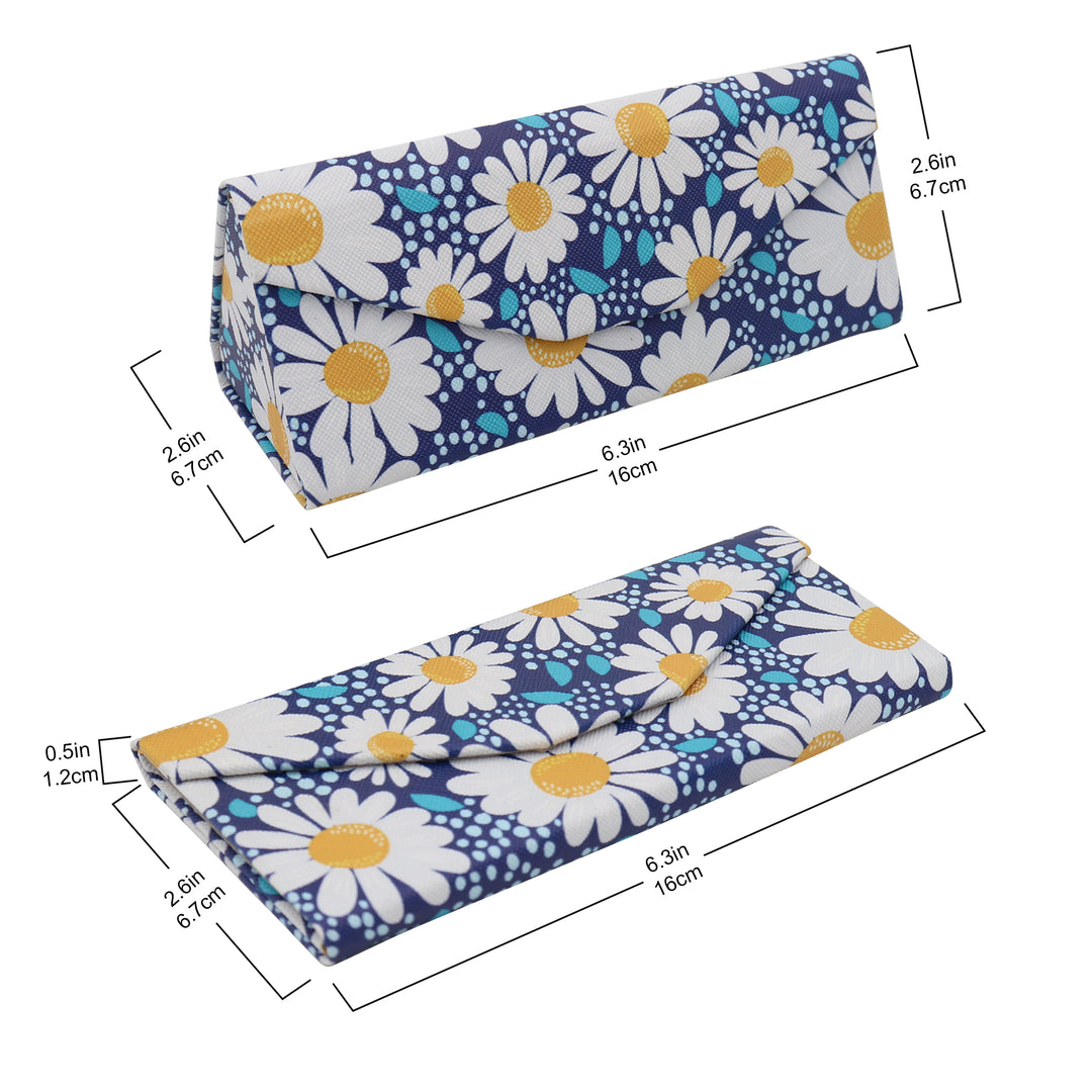 Daisy Glasses Case - Vegan Leather Flower Eyewear Folding Hard Shell Case