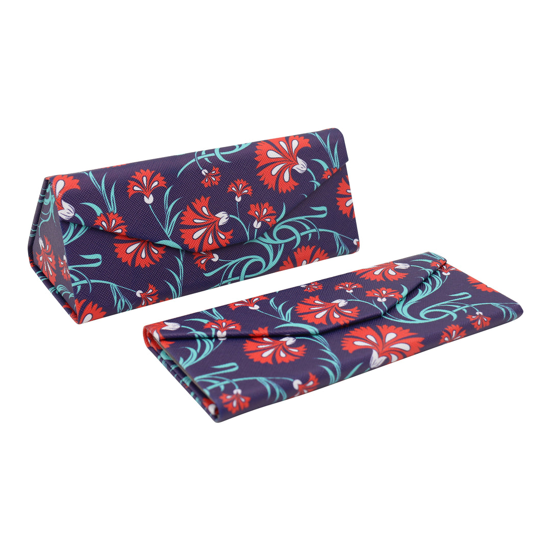 Carnation Glasses Case - Vegan Leather Flower Eyewear Folding Hard Shell Case