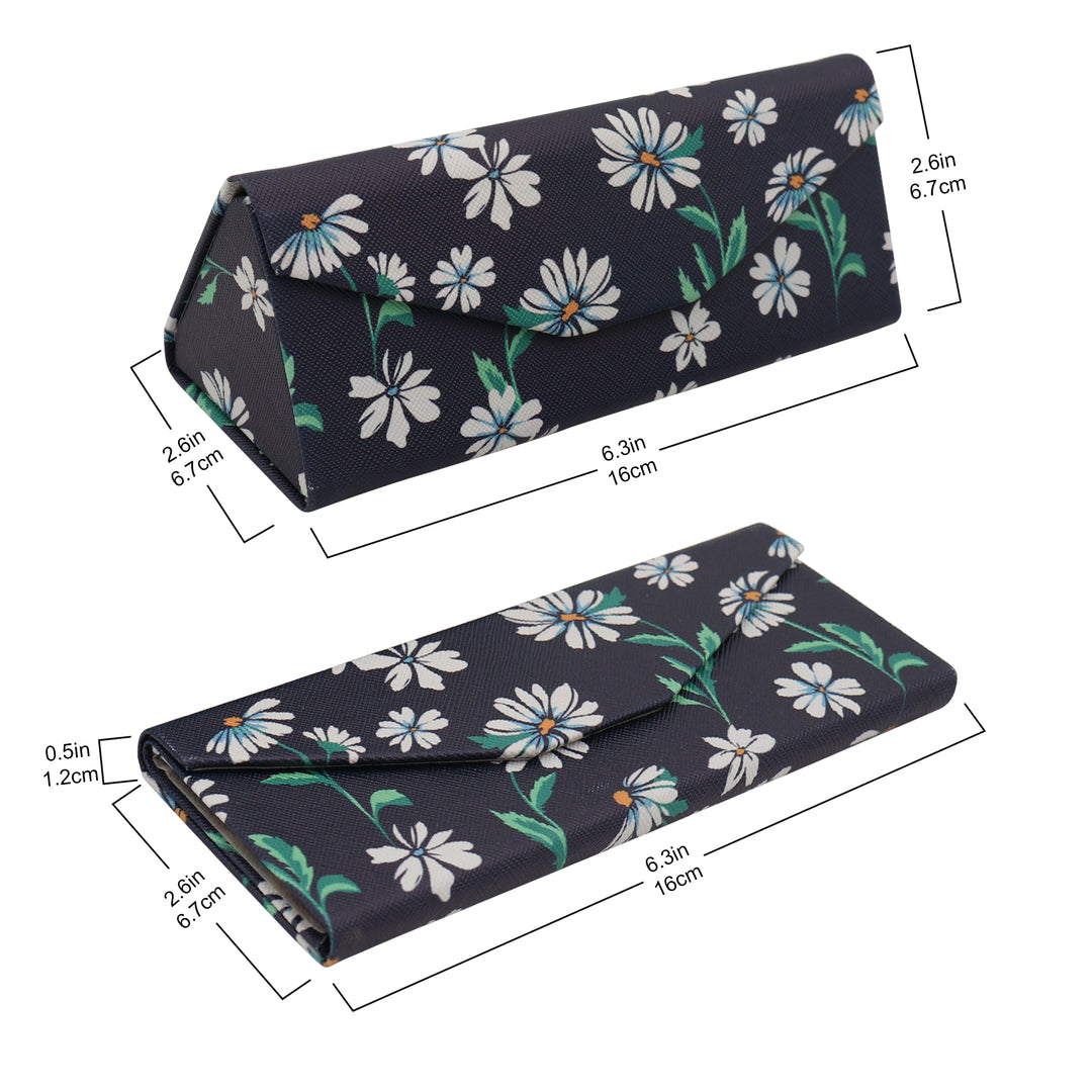 Chamomile Glasses Case - Vegan Leather Flower Eyewear Folding Hard Shell Case