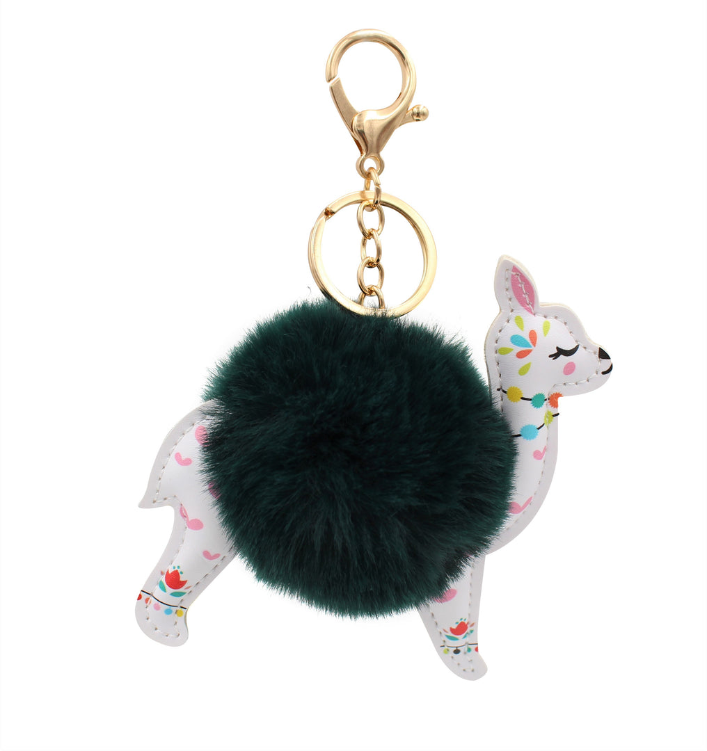 Fuzzy Alpaca Keychain - Cute Animal Faux Fur Fluffy Fuzzy Llama Pom Pom Keychain