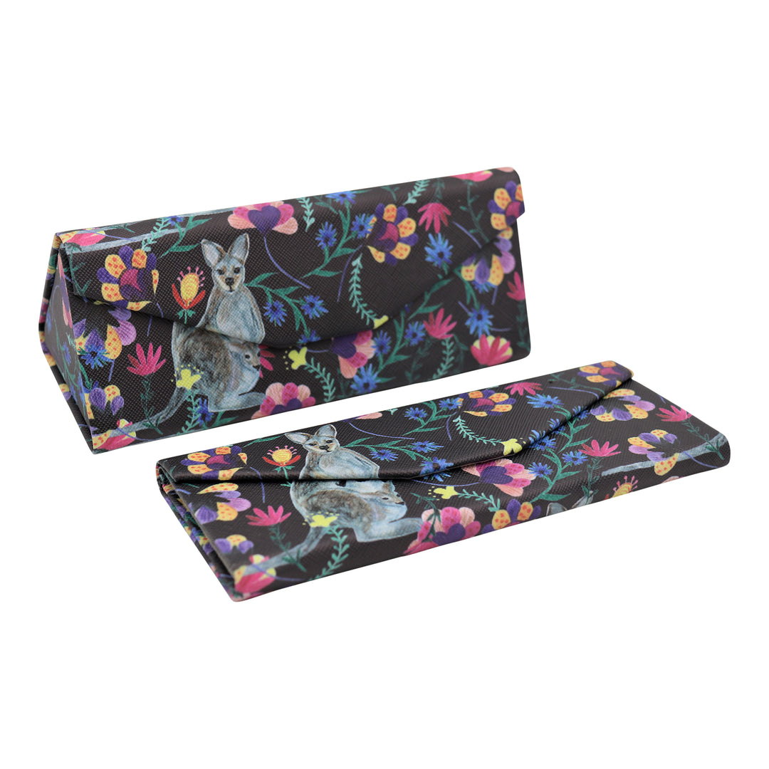 Kangaroo Print Glasses Case - Vegan Leather Magic Folding Hardcase