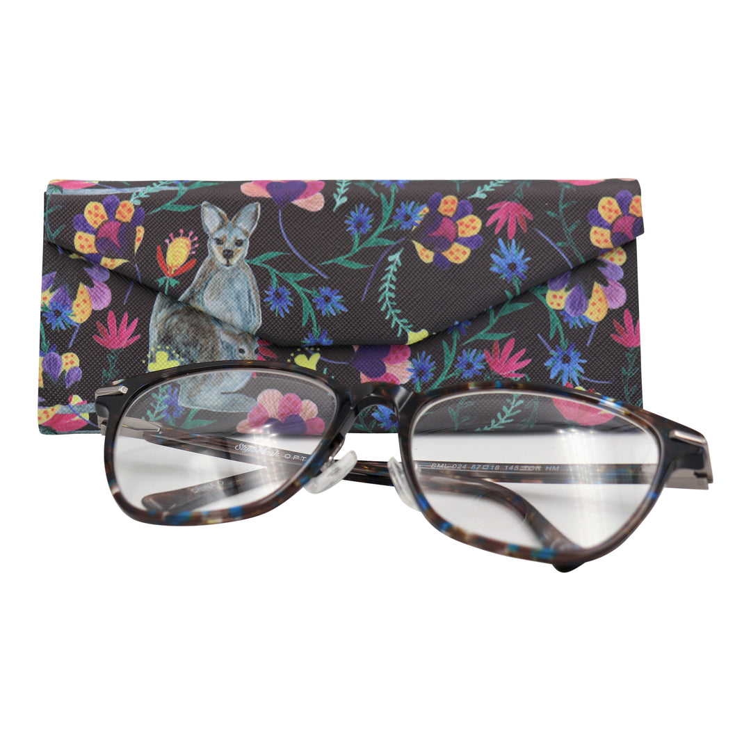 Kangaroo Print Glasses Case - Vegan Leather Magic Folding Hardcase