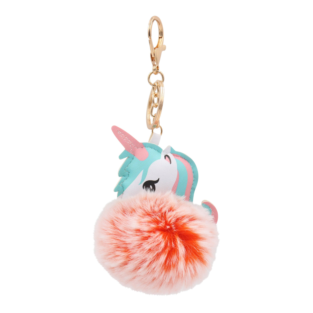 Fuzzy Unicorn Keychain - Cute Animal Faux Fur Fluffy Fuzzy Pom Pom Keychain