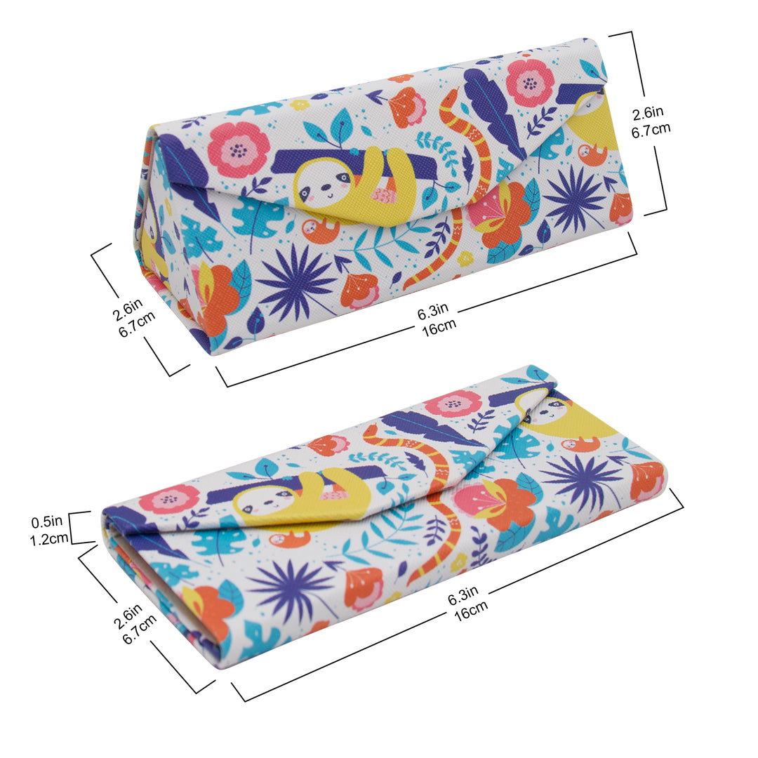 Jungle Sloth Print Glasses Case - Vegan Leather Magic Folding Hardcase
