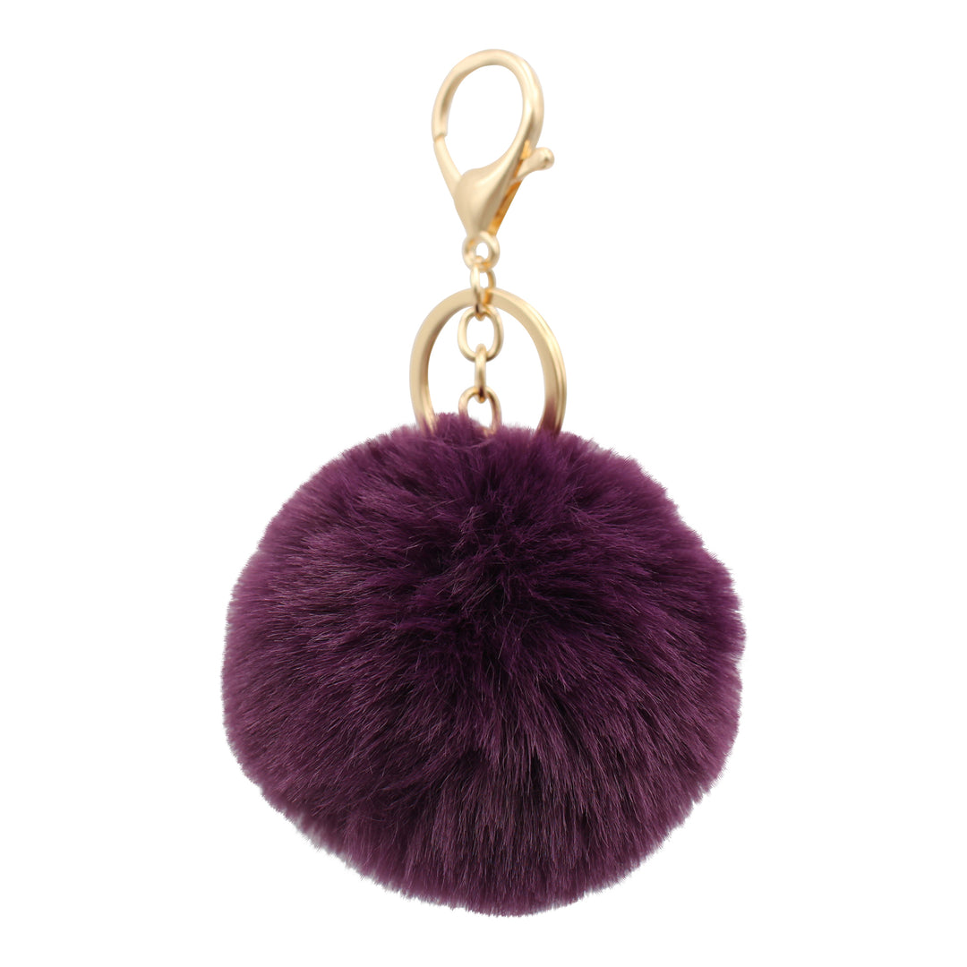 Cute Animal Faux Fur Fluffy Fuzzy Pom Pom Keychain - Unicorn