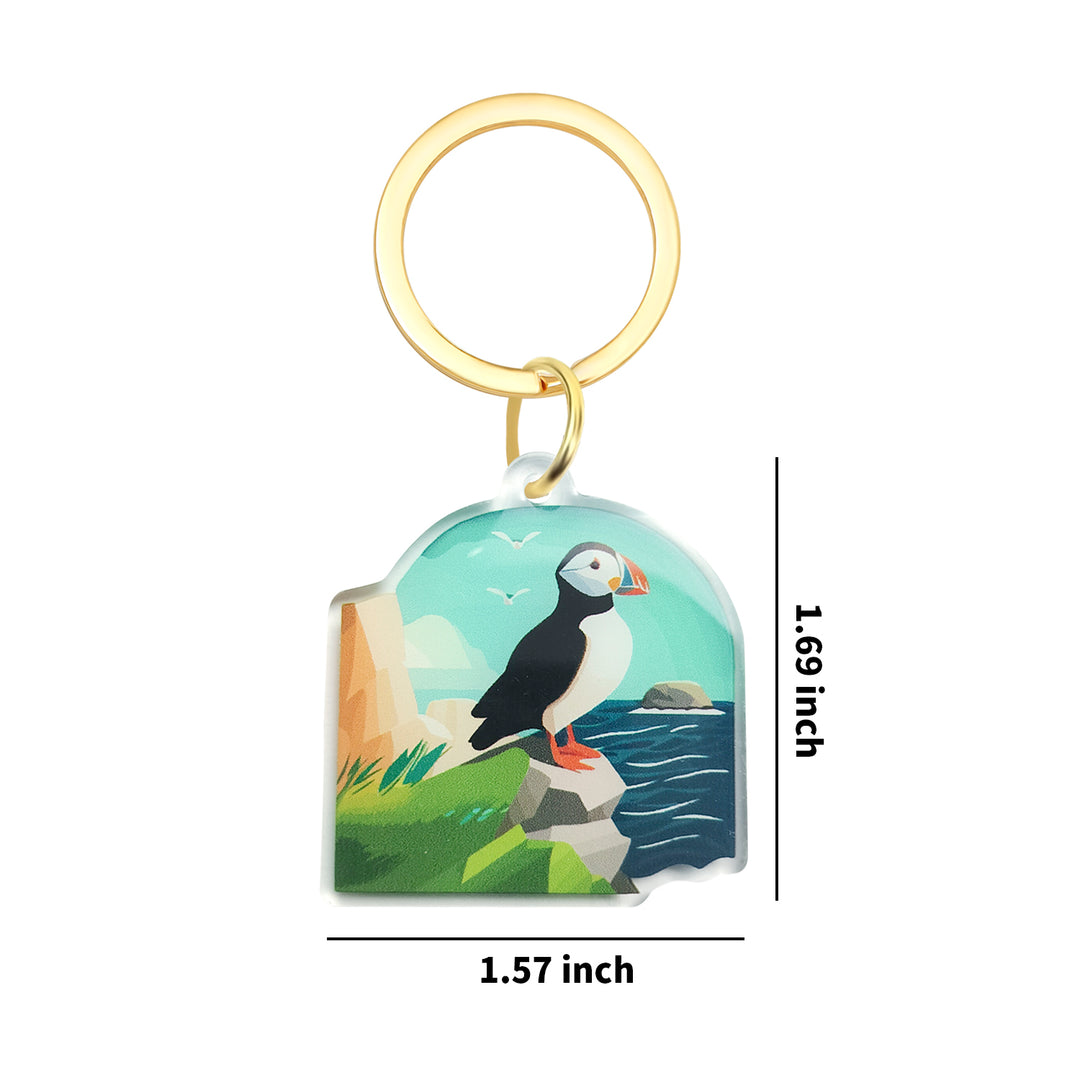 Puffin on Rocks Keychain - Exotic Animal / Zoo Souvenir Acrylic Keychain