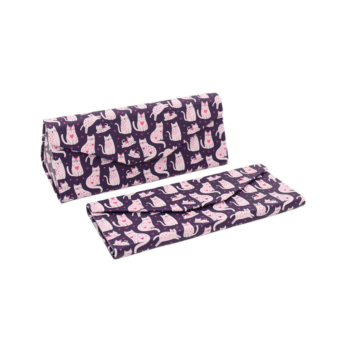 Lovely Cat Print Glasses Case - Vegan Leather Magic Folding Hard Case