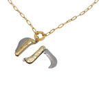 Load image into Gallery viewer, Mini Folding Knife Necklace – Gold Tone Curved Blade Pendant
