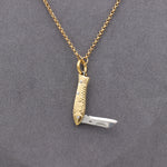 Load image into Gallery viewer, Mini Folding Fish Knife Necklace – Gold Tone with Jellyfish Charm