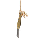 Load image into Gallery viewer, Mini Folding Fish Knife Necklace – Gold Tone with Jellyfish Charm