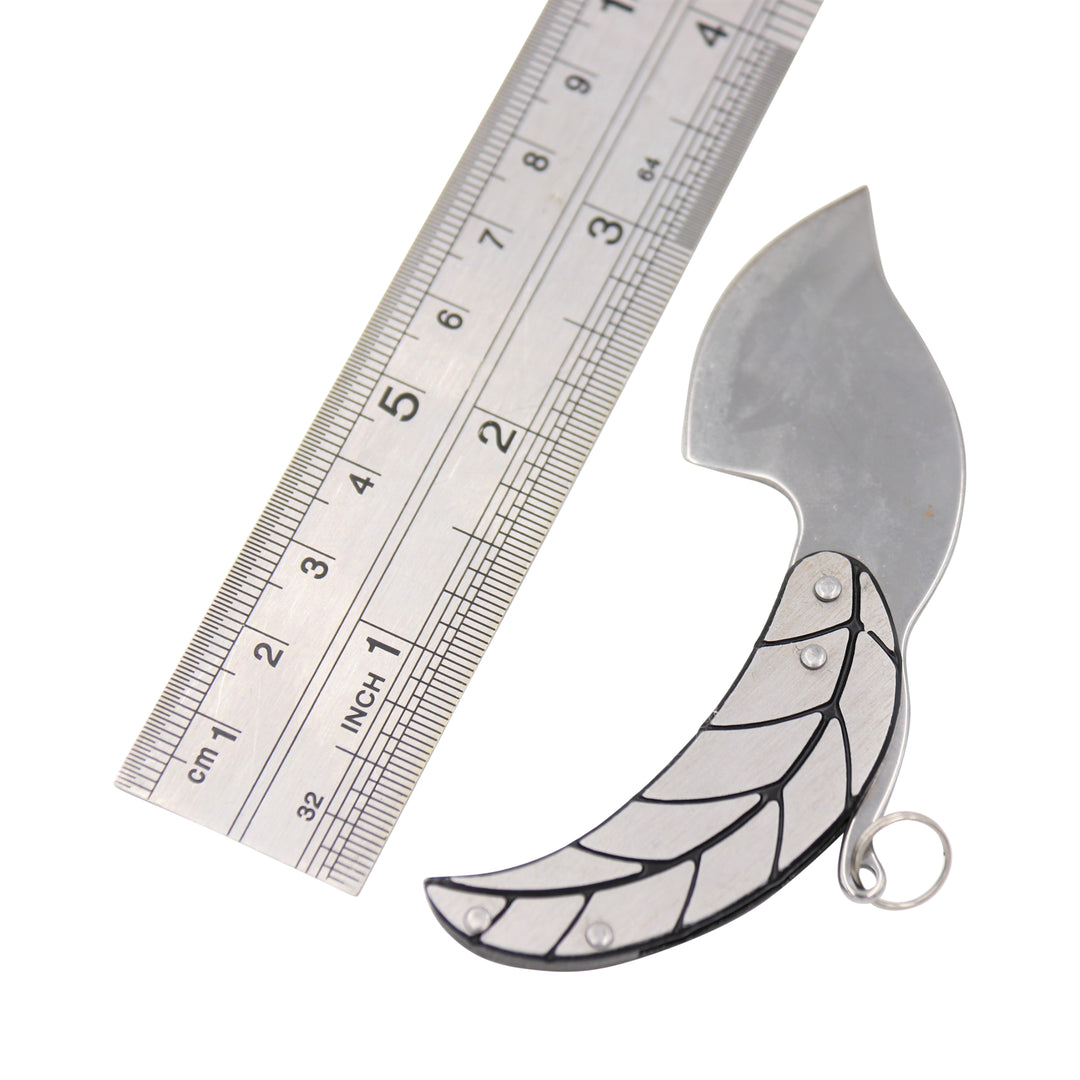 Mini Folding EDC Knife Keychain – Silver& Black Leaf Shape Pocket Keychain Knife