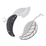 Load image into Gallery viewer, Mini Folding EDC Knife Keychain – Silver& Black Leaf Shape Pocket Keychain Knife