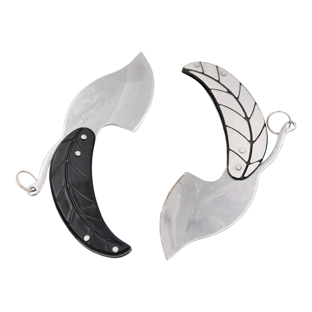 Mini Folding EDC Knife Keychain – Silver& Black Leaf Shape Pocket Keychain Knife