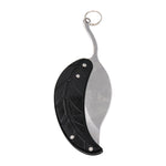 Load image into Gallery viewer, Mini Folding EDC Knife Keychain – Silver&amp; Black Leaf Shape Pocket Keychain Knife

