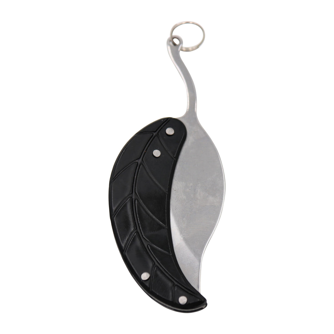 Mini Folding EDC Knife Keychain – Silver& Black Leaf Shape Pocket Keychain Knife
