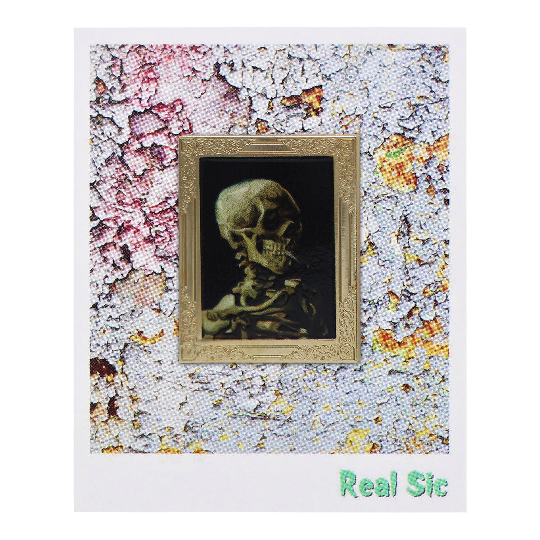 Skull of a Skeleton with Burning Cigarette Art Enamel Lapel Pin