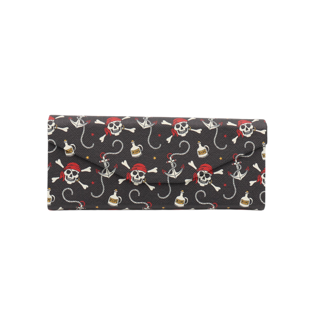 Pirate Skully / Jolly Roger Print Glasses Case - Vegan Leather Magic Folding Hard Case