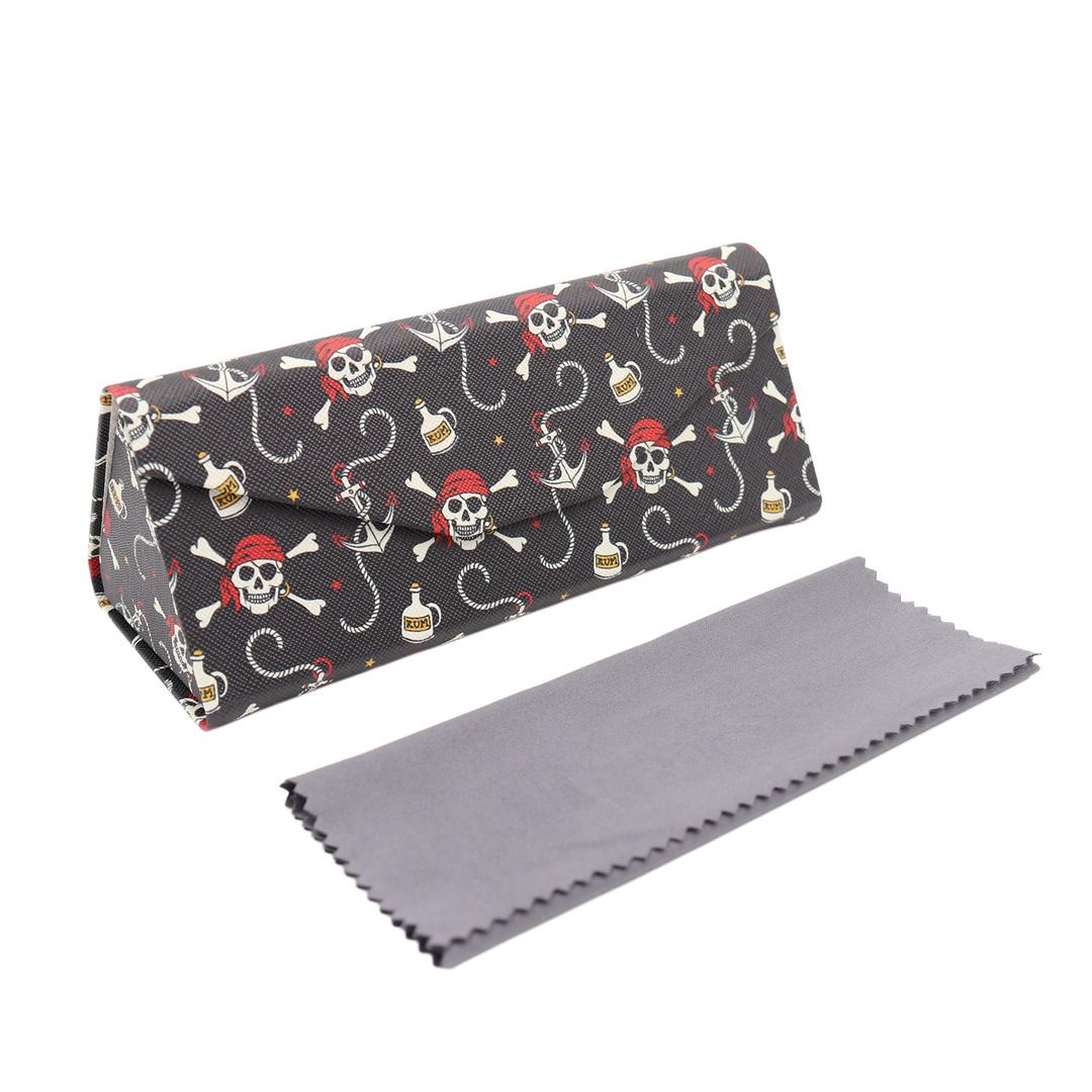 Pirate Skully / Jolly Roger Print Glasses Case - Vegan Leather Magic Folding Hard Case