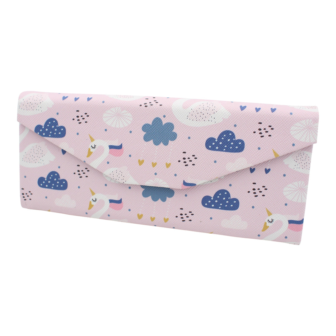 Swan Unicorn Print Glasses Case - Vegan Leather Magic Folding Hardcase