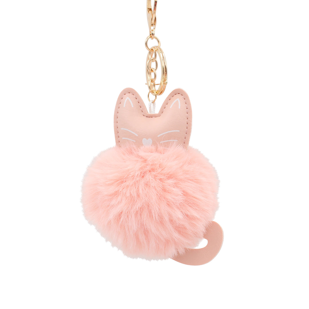 Fuzzy Cat Keychain - Cute Animal Faux Fur Fluffy Fuzzy Kitty Pom Pom Keychain