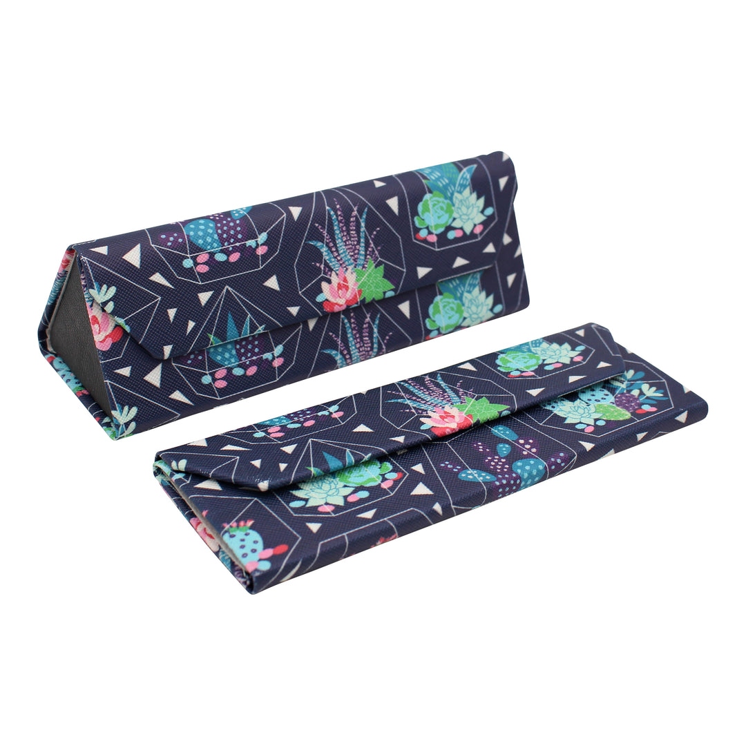 Small Succulent Terrarium Print Glasses Case - Vegan Leather Magic Folding Hardcase