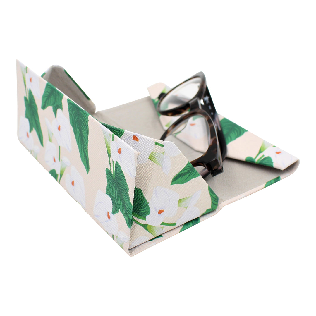 Lily Print Glasses Case - Vegan Leather Magic Folding Hardcase