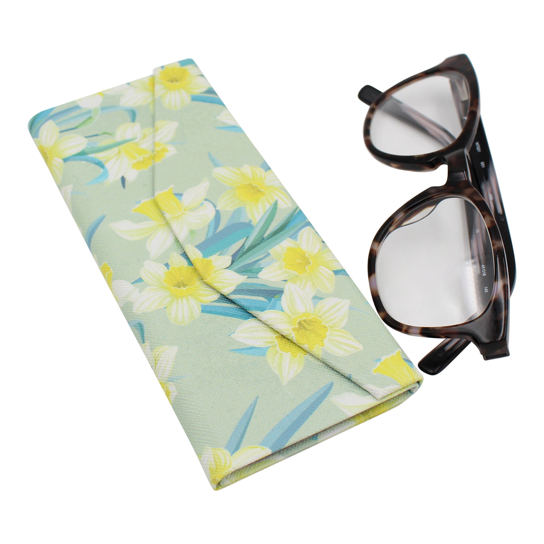 Daffodil Print Glasses Case - Vegan Leather Magic Folding Hardcase