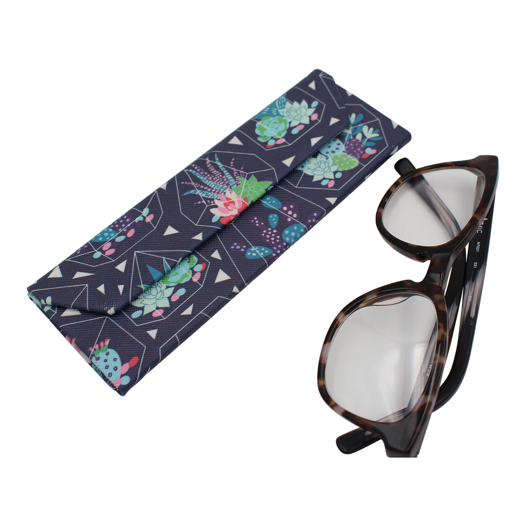 Small Succulent Terrarium Print Glasses Case - Vegan Leather Magic Folding Hardcase