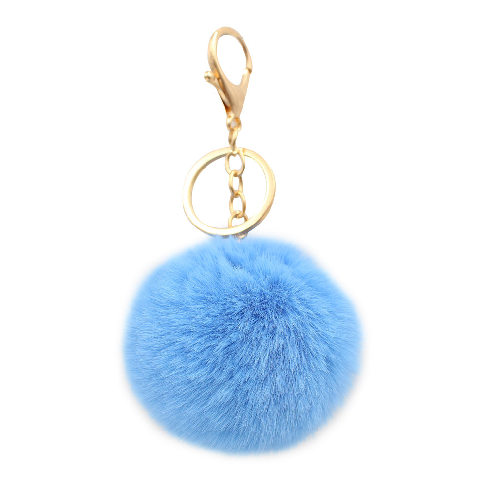 Cute Animal Faux Fur Fluffy Fuzzy Pom Pom Keychain - Unicorn