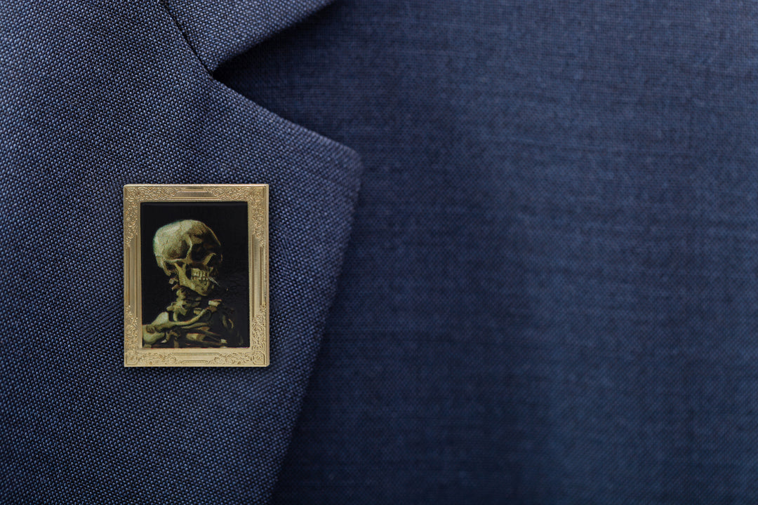 Skull of a Skeleton with Burning Cigarette by Van Gogh Art Frame Pin - Museum Souvenir Fine Art Lapel Pin