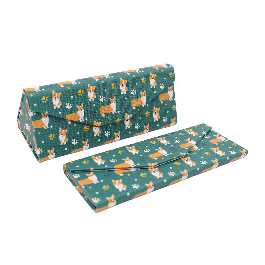 Welsh Corgi Print Glasses Case - Vegan Leather Magic Folding Hard Case