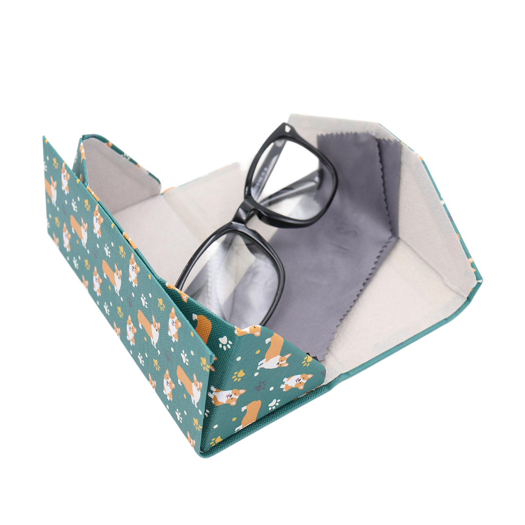 Welsh Corgi Print Glasses Case - Vegan Leather Magic Folding Hard Case