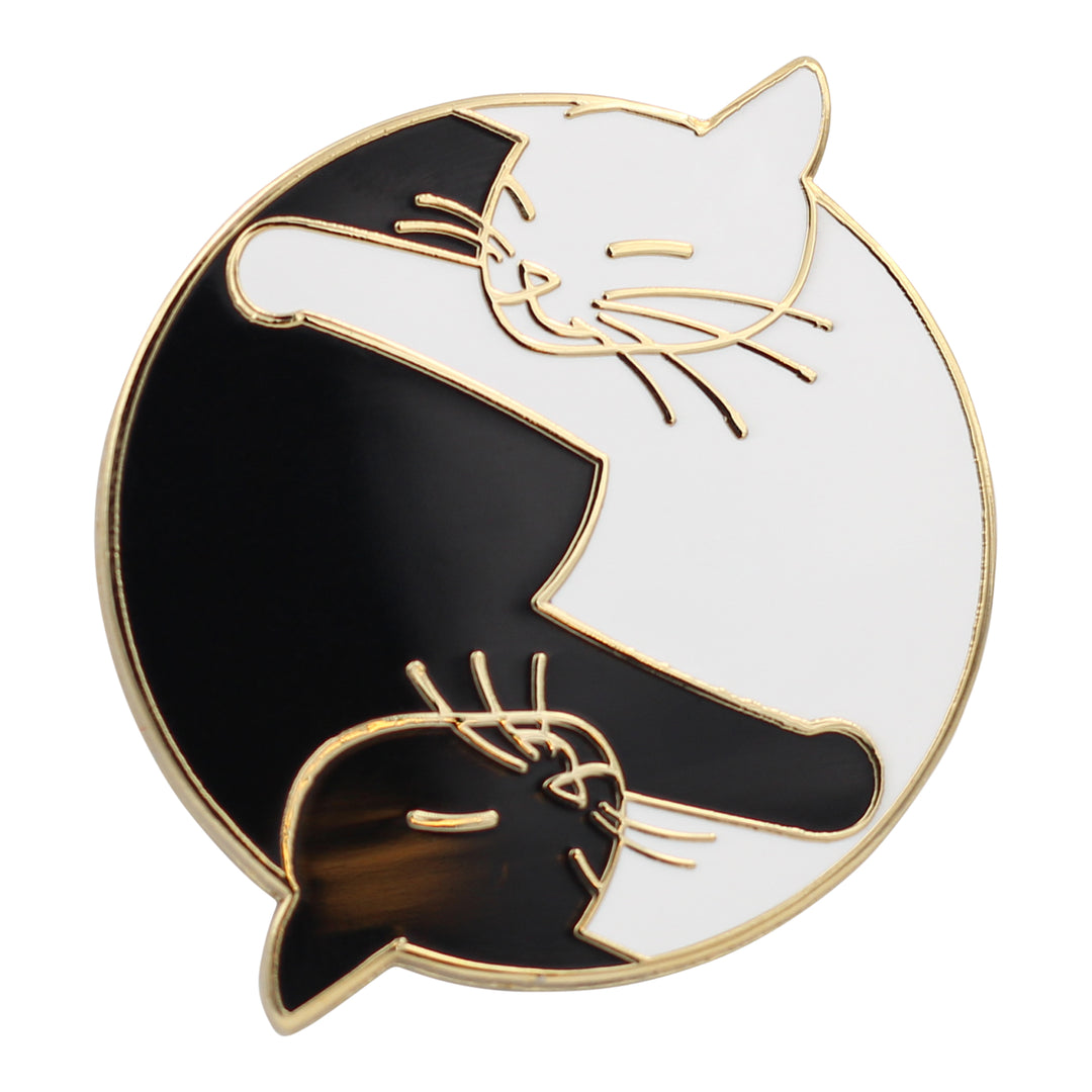 Yin Yang Cat Pin - White & Black Cat Lovers Enamel Pin