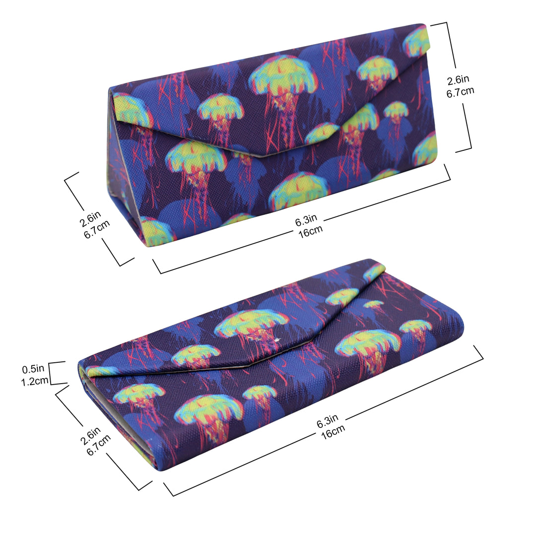 Jellyfish Print Glasses Case - Vegan Leather Magic Folding Hardcase