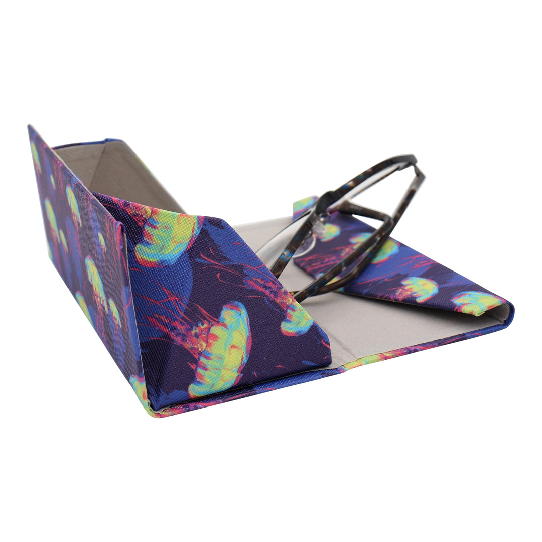 Jellyfish Print Glasses Case - Vegan Leather Magic Folding Hardcase