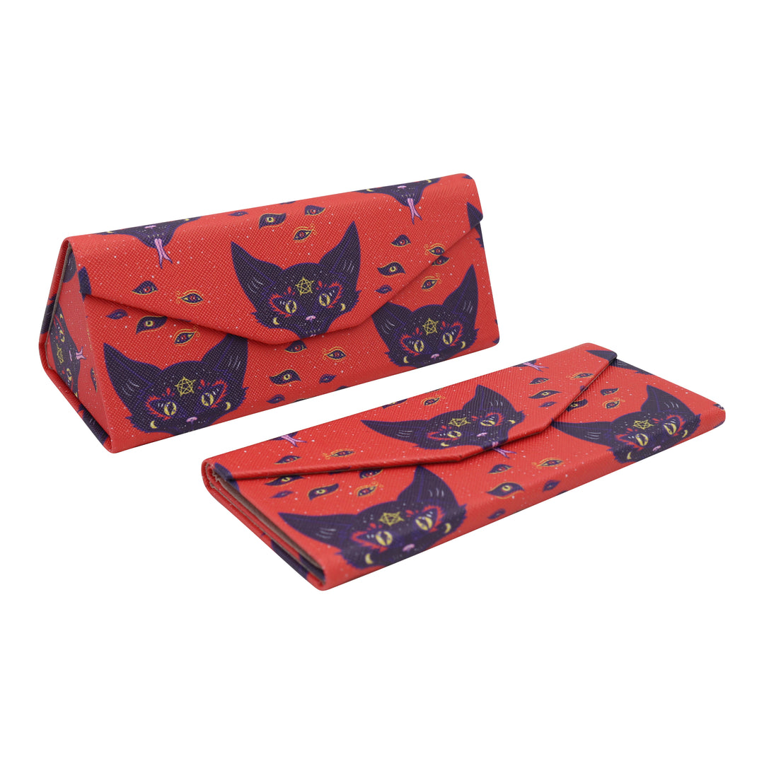Baphomet Cat Print Glasses Case - Vegan Leather Magic Folding Hardcase