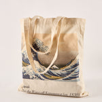 Load image into Gallery viewer, Reusable Cotton Tote Bag - The Great Wave - Hokusai - Eco-Friendly Shopping Bag for Groceries - 15"
