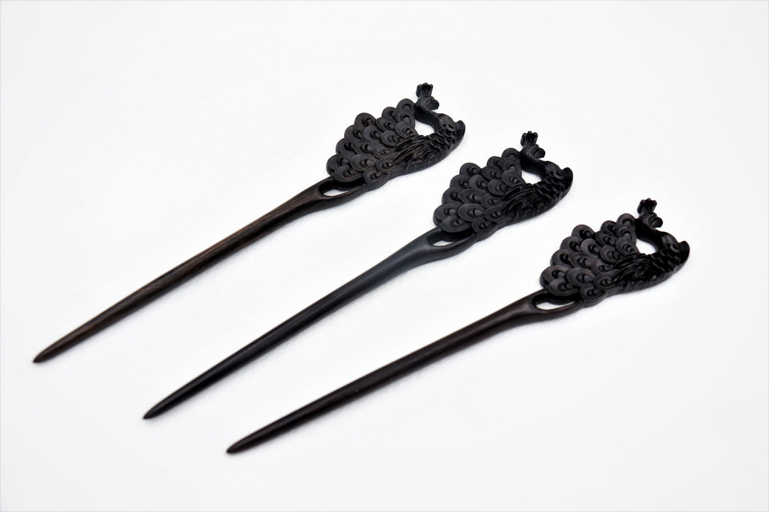 Dark Sandalwood, Wood Hair Pin, Clip, Hair Sticks - Peacock
