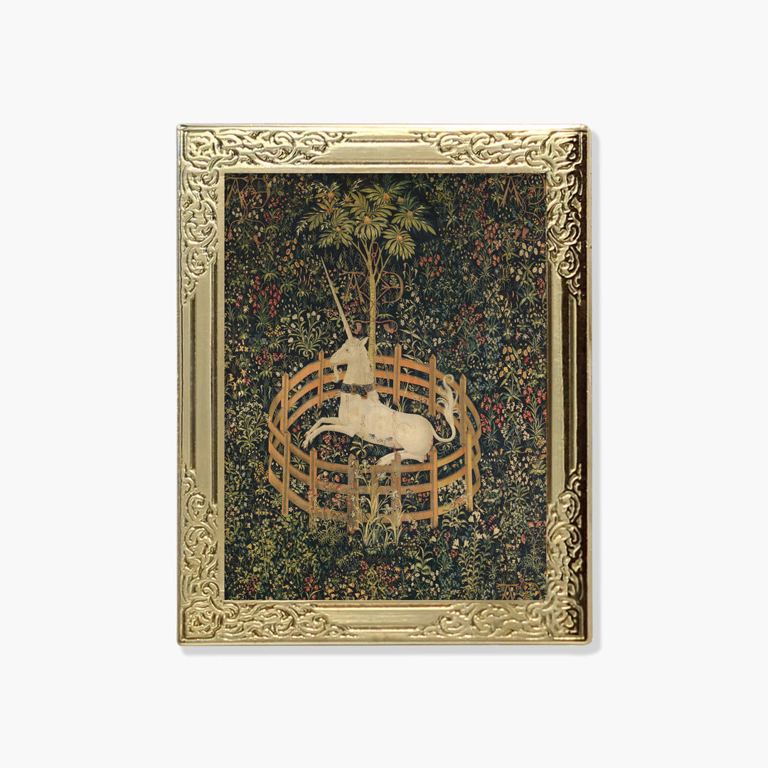 Art Frame Enamel Lapel Paint Pin - The Unicorn Rests in a Garden