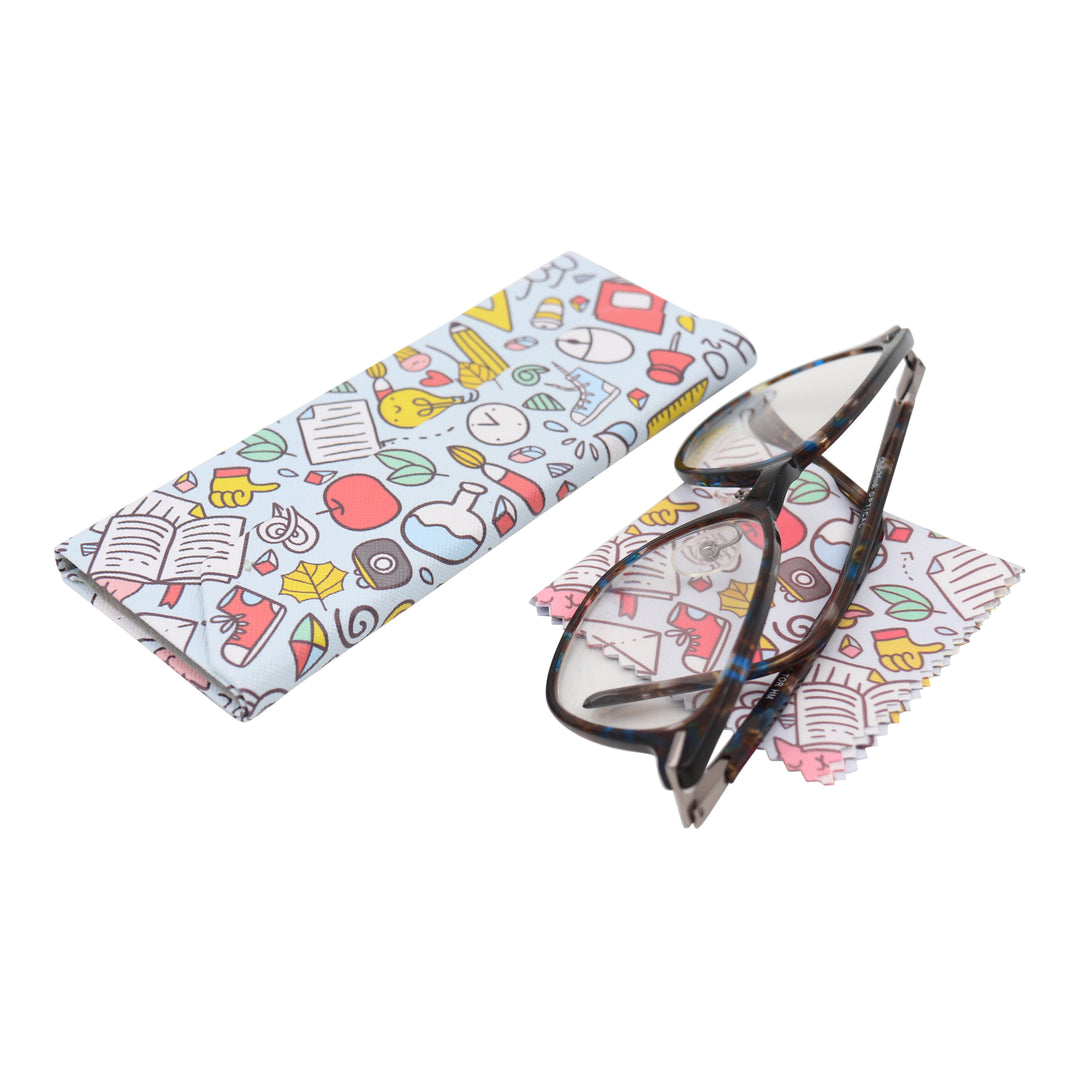 Back to School Print Glasses Case - Vegan Leather Magic Folding Hardcase