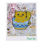 Teacup Cat  - Cute Sleepy Orange Cat Enamel Pin