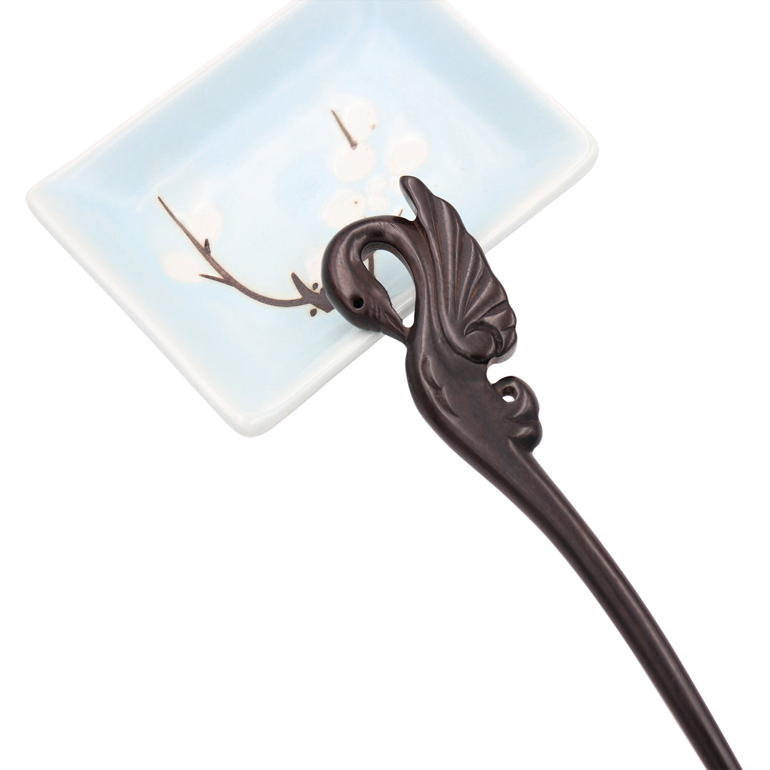 REAL SIC Natural Sandalwood Hair Sticks for Women - Sustainable Retro Boho Fashion Chopsticks (Swan)