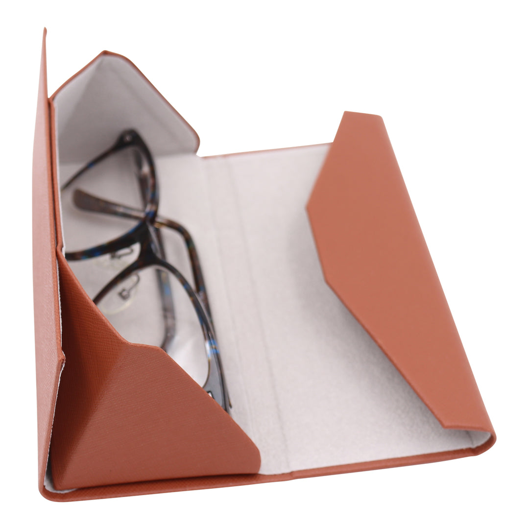 Brown Glasses Case - Vegan Leather Folding Hard Shell Case