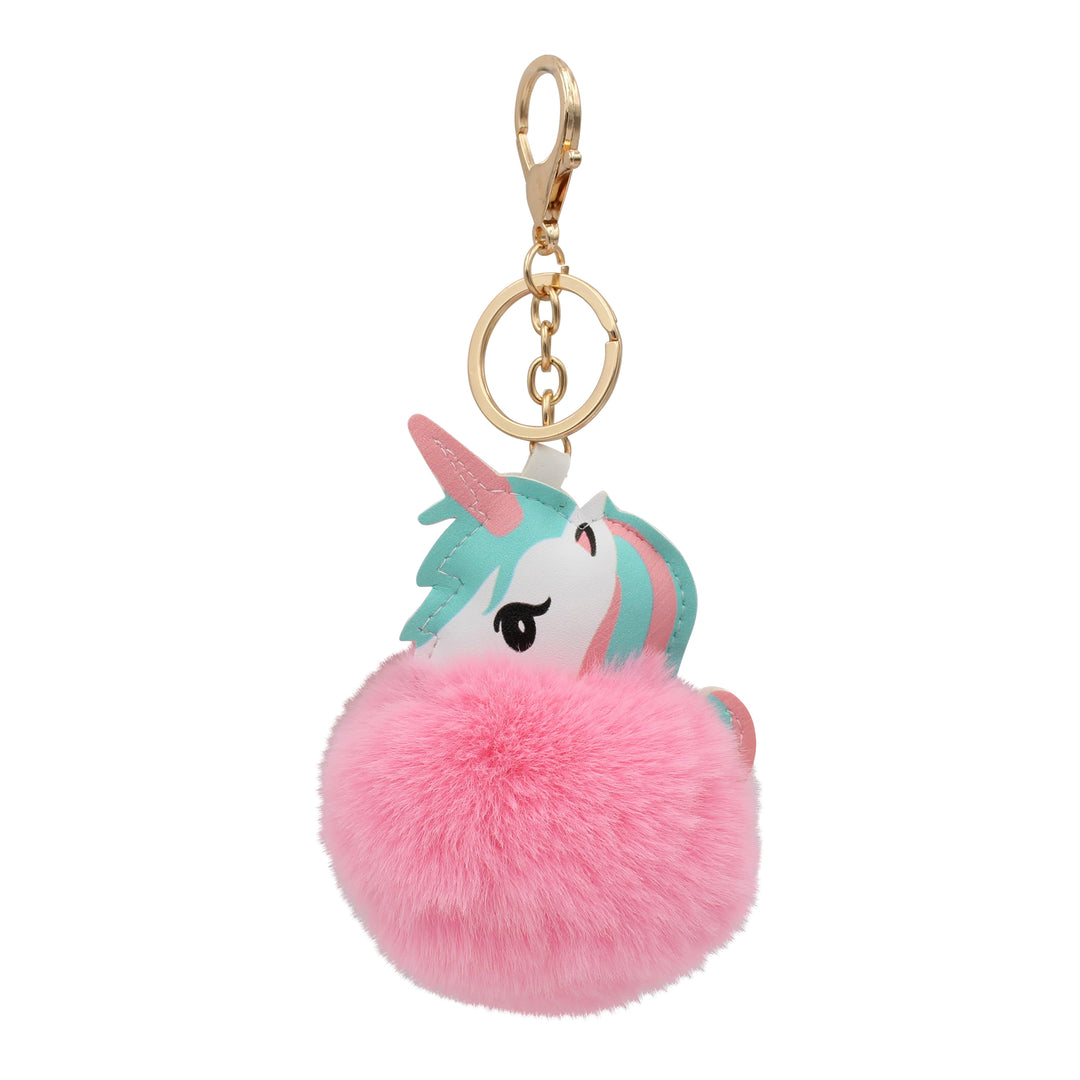 Fuzzy Unicorn Keychain - Cute Animal Faux Fur Fluffy Fuzzy Pom Pom Keychain