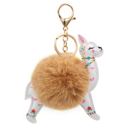 Fuzzy Alpaca Keychain - Cute Animal Faux Fur Fluffy Fuzzy Llama Pom Pom Keychain