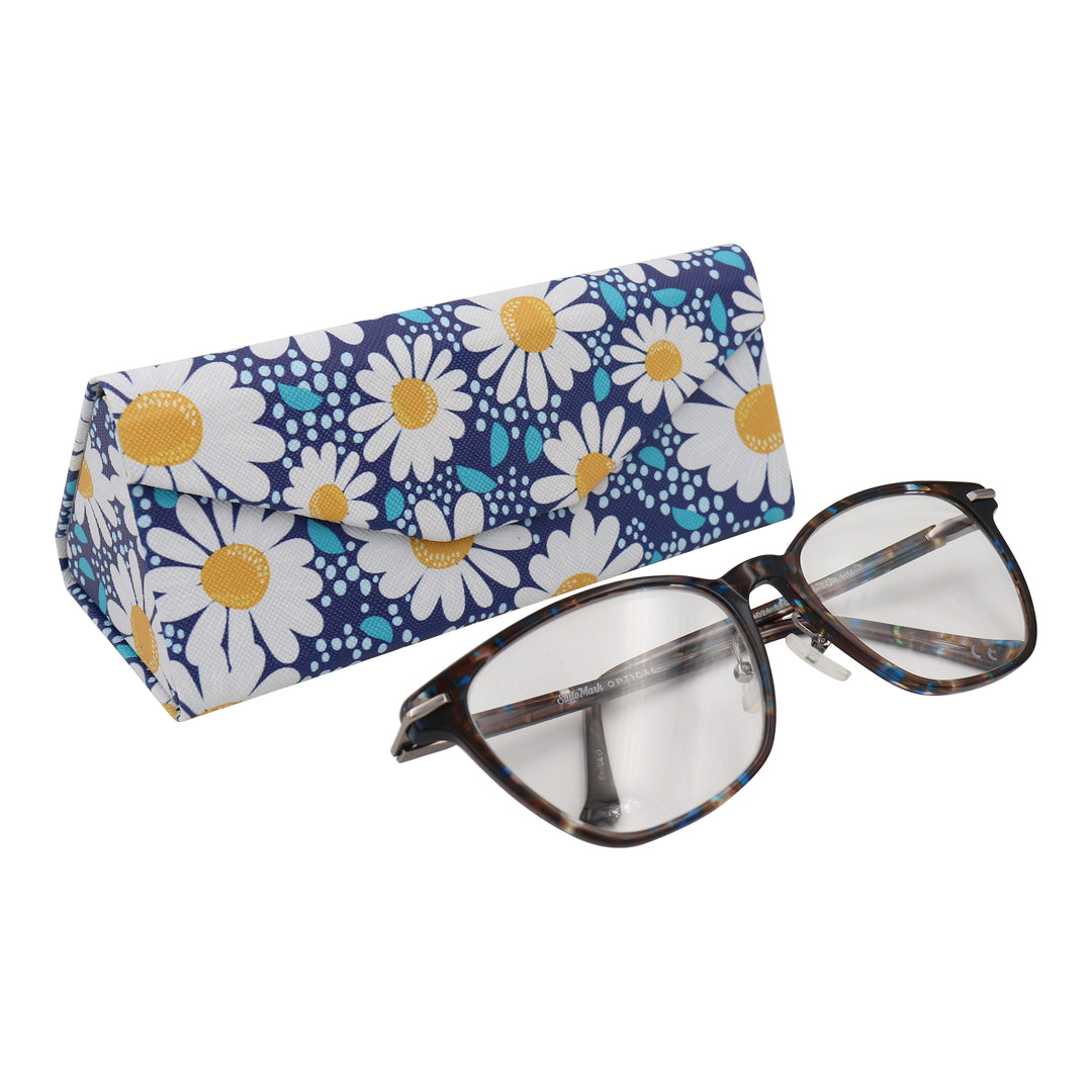 Daisy Glasses Case - Vegan Leather Flower Eyewear Folding Hard Shell Case