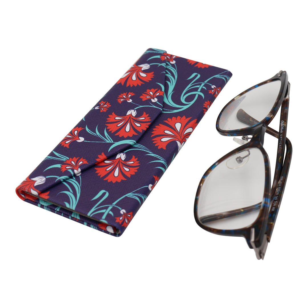 Carnation Glasses Case - Vegan Leather Flower Eyewear Folding Hard Shell Case