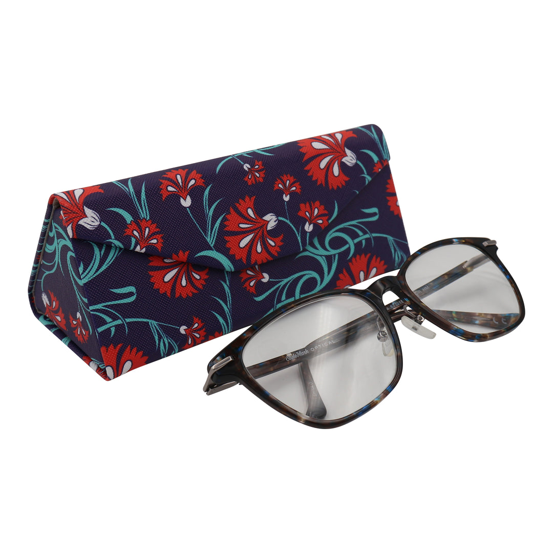 Carnation Glasses Case - Vegan Leather Flower Eyewear Folding Hard Shell Case