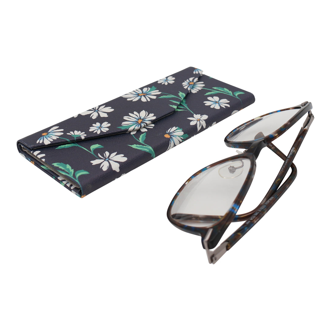 Chamomile Glasses Case - Vegan Leather Flower Eyewear Folding Hard Shell Case